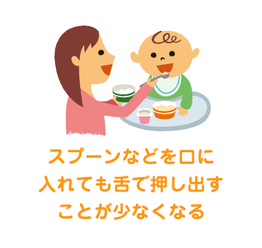 スプーンなどを口に入れても舌で押し出すことが少なくなる