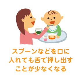 スプーンなどを口に入れても舌で押し出すことが少なくなる